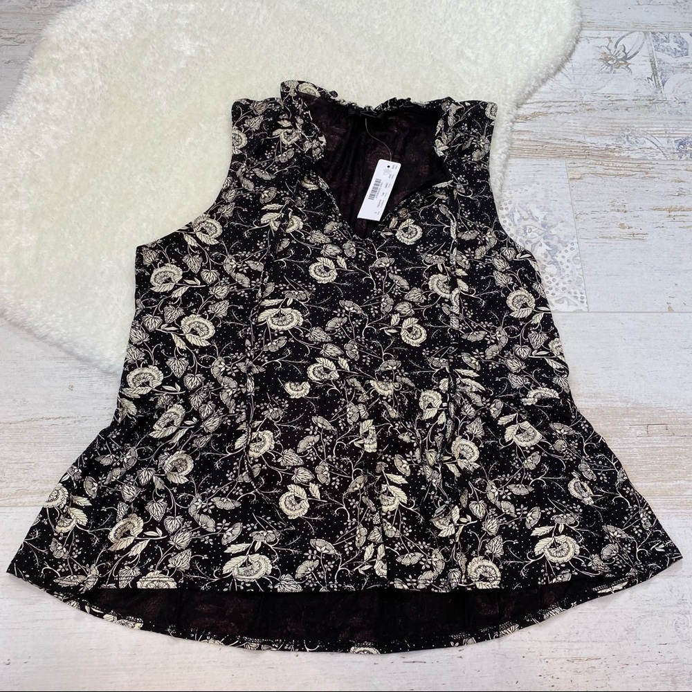J. Crew Black and White Floral Print V Neck Peplum Top